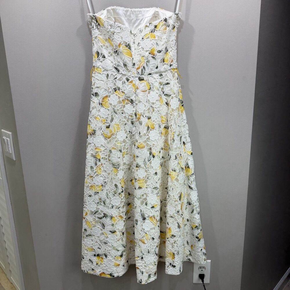 WHITE HOUSE BLACK MARKET Size 2 Lemon Patterned Lace Overlay Strapless Dress - Picture 7 of 9